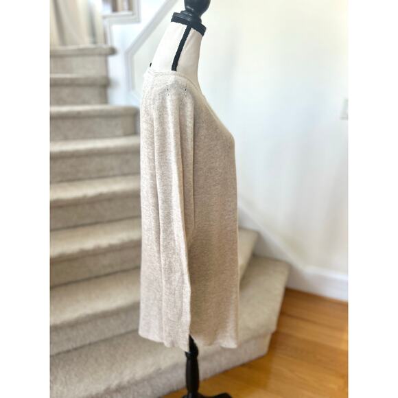 Halogen Wool & Cashmere Cream Beige Scoop Neck Long Sleeve Sweater - Picture 2 of 5